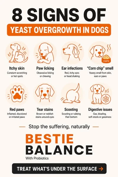 Ecom Bench ad: listicle, 8 signs of yeast overgrowth in dogs