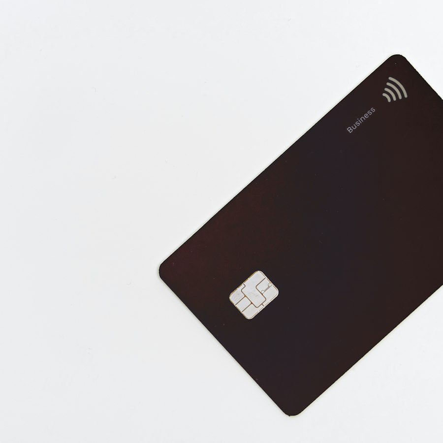 A black bank card on a white background